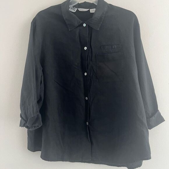 malcolm & co Tops - Women’s Blouse Top 100% linen 2X 3/4 sleeves Extra Large black button down